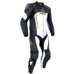 Oxford Stradale Men's 1 Piece Leather Suit Black White Fluo