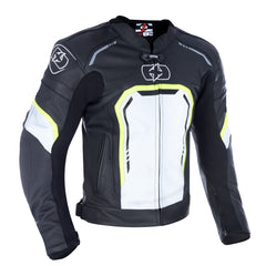 Oxford Strada Men's Leather Sports Jacket Black White Fluo