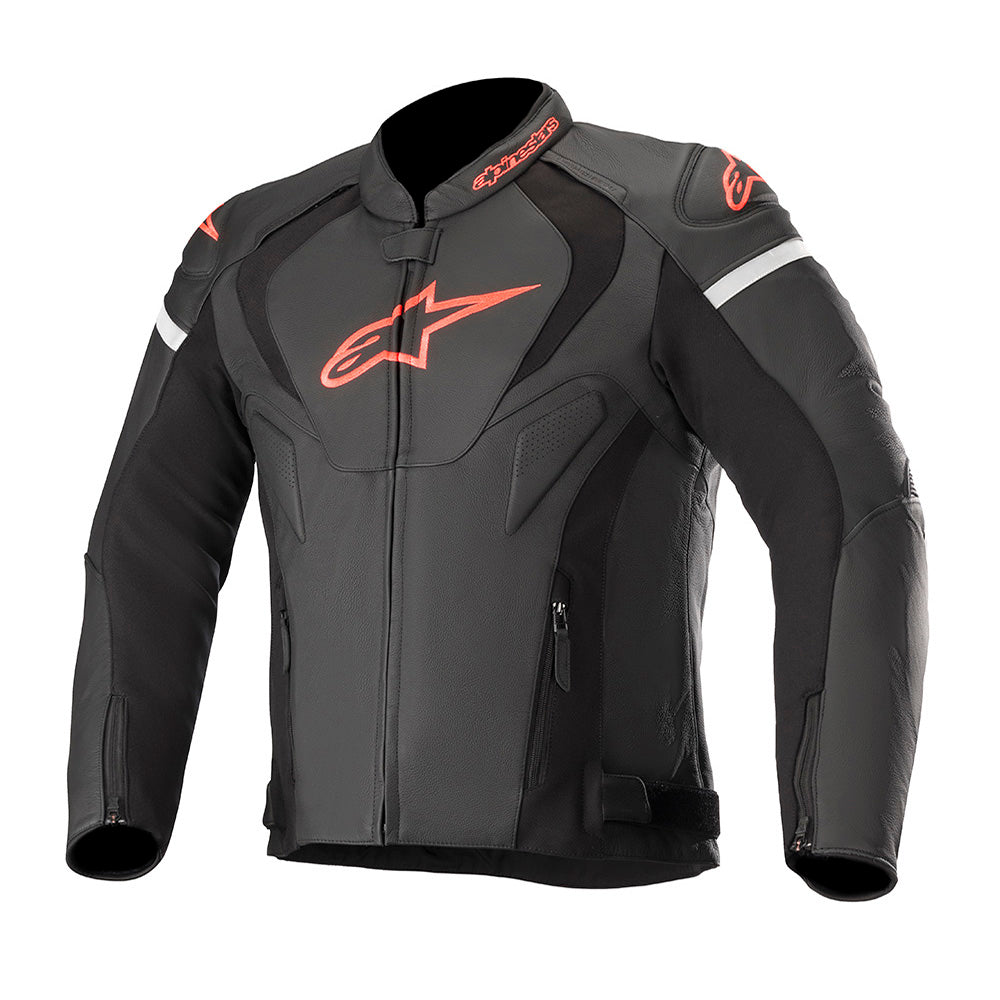 Alpinestars Jaws v3 Leather Jacket Black & Red Fluo